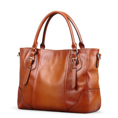 Thela Tan Brown Leather Tote Bag for Women