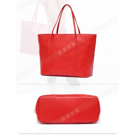 Genuine Leather Tote Bag Red 75579