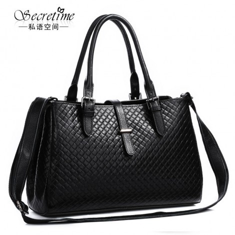 Genuine Leather Tote Bag Black 75602