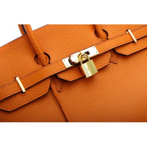 Rosaire « Beaubourg » Top Handle Bag Made of Genuine Togo Full Grain Leather  with Padlock