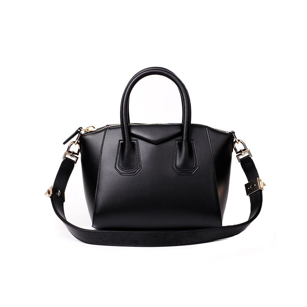S black leather trapezium bag