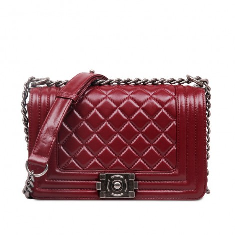 Rosaire « Soline » Quilted Lambskin Leather Shoulder Bag with Chain ...