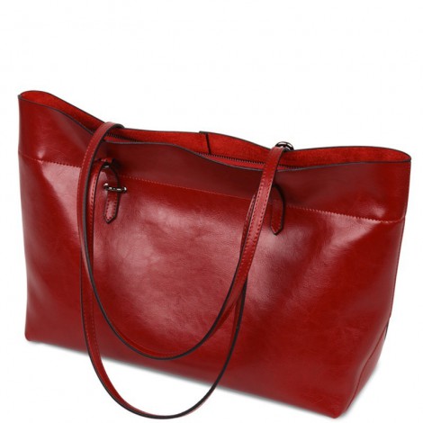 Rosaire  « Veronica » Horizontal Tote Bag made of Cowhide Leather in Red Color / 76114