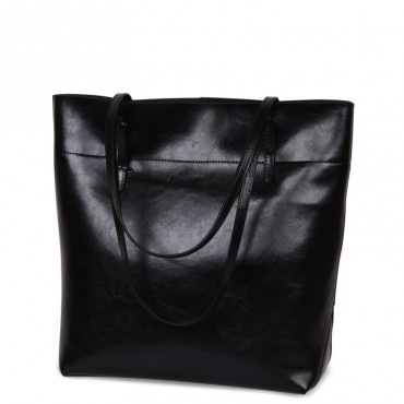 Rosaire  « Veronica » Vertical Tote Bag made of Cowhide Leather in Black Color / 76115