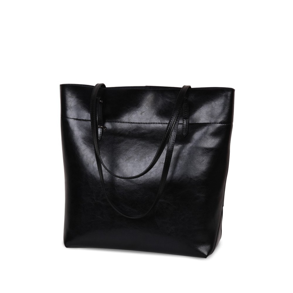 Rosaire  « Veronica » Vertical Tote Bag made of Cowhide Leather in Black Color / 76115