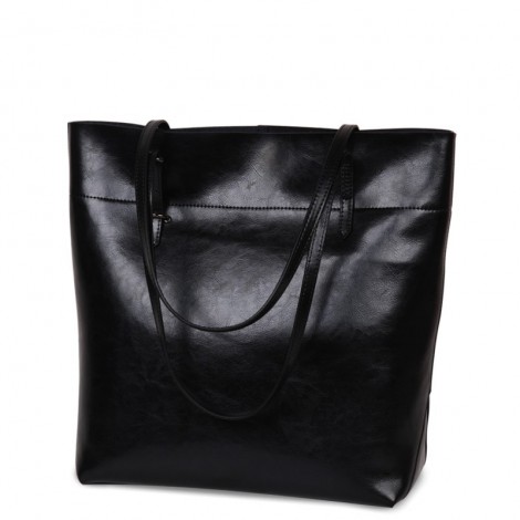 Rosaire  « Veronica » Vertical Tote Bag made of Cowhide Leather in Black Color / 76115