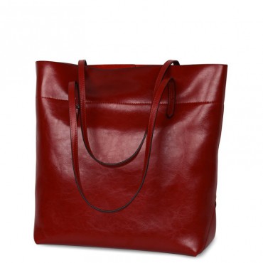 Rosaire  « Veronica » Vertical Tote Bag made of Cowhide Leather in Red Color / 76115