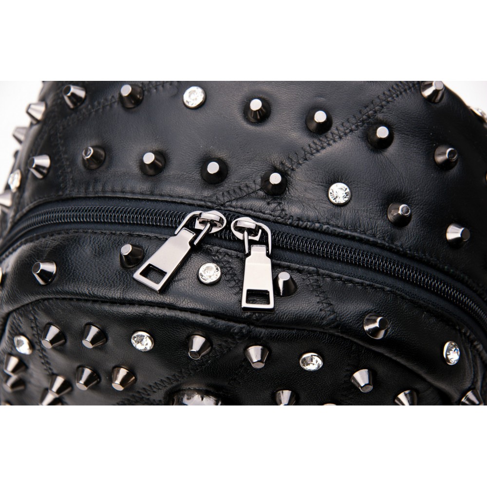 Rosaire « Meredith » Skull Studded Lambskin Leather Backpack in Black ...