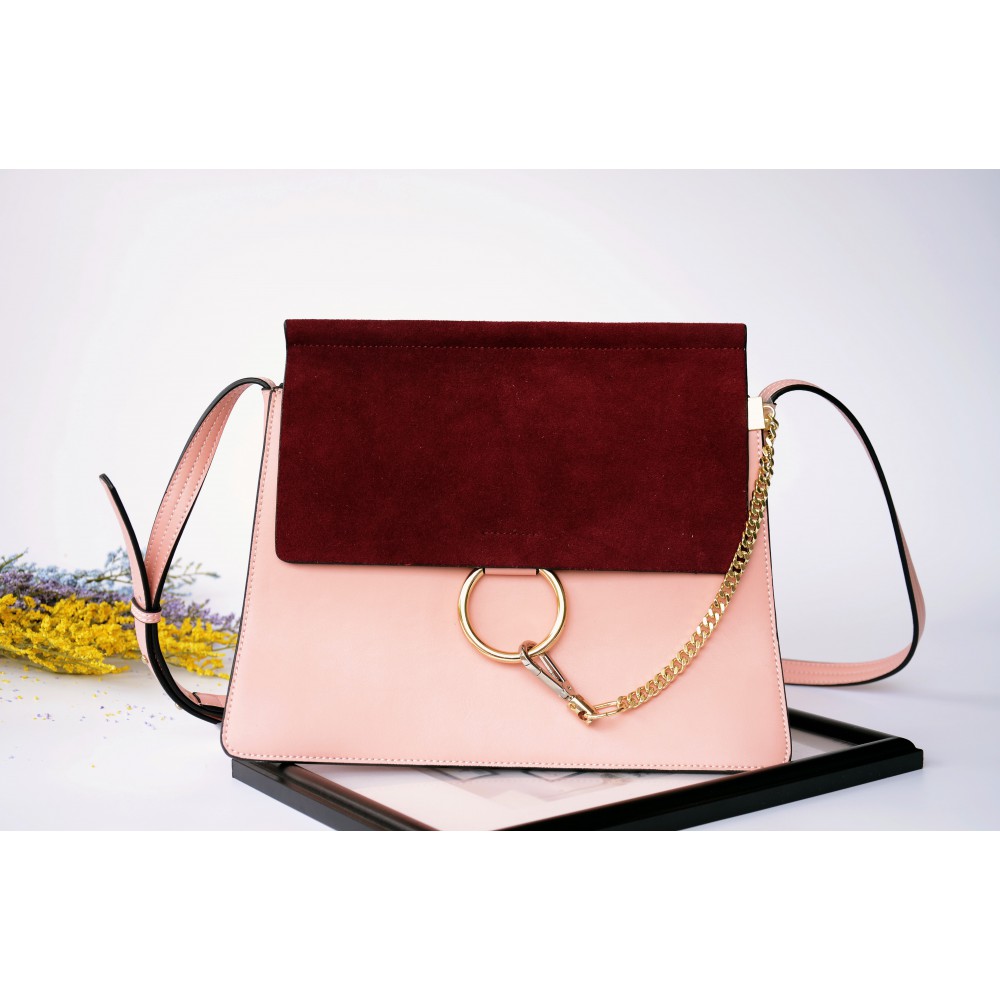 Sac à main porté épaule en cuir Rouge Rose  76236