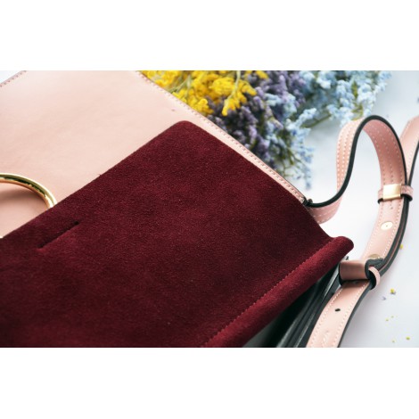 Sac à main porté épaule en cuir Rouge Rose  76236