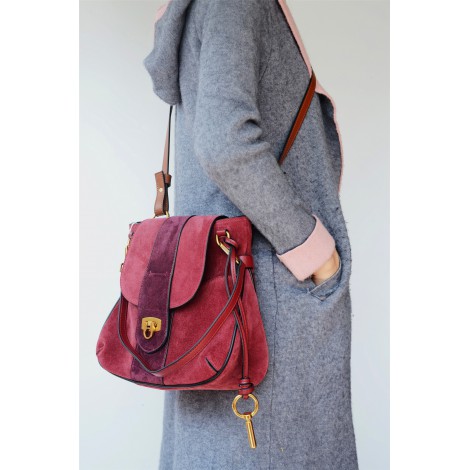 Sac à main porté épaule en cuir Rouge 76341