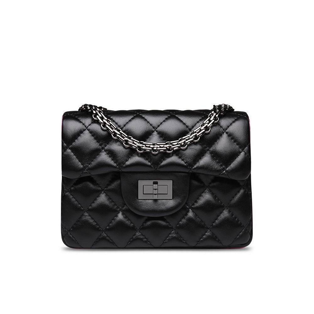 Wallet On Chain With Pouches - Black leather mini-bag