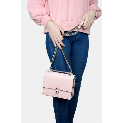 Sac à main porté épaule en cuir Rose 76353