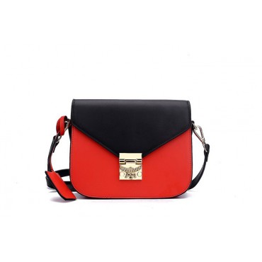 Sac à main porté épaule en cuir Noir Rouge 76356