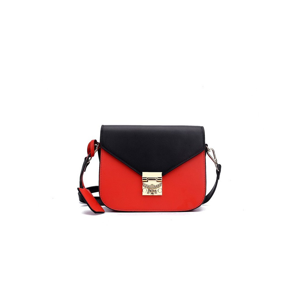 Sac à main porté épaule en cuir Noir Rouge 76356