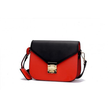 Sac à main porté épaule en cuir Noir Rouge 76356