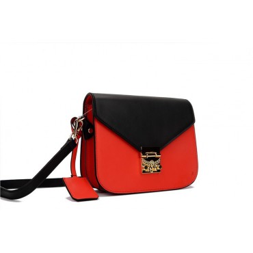 Sac à main porté épaule en cuir Noir Rouge 76356