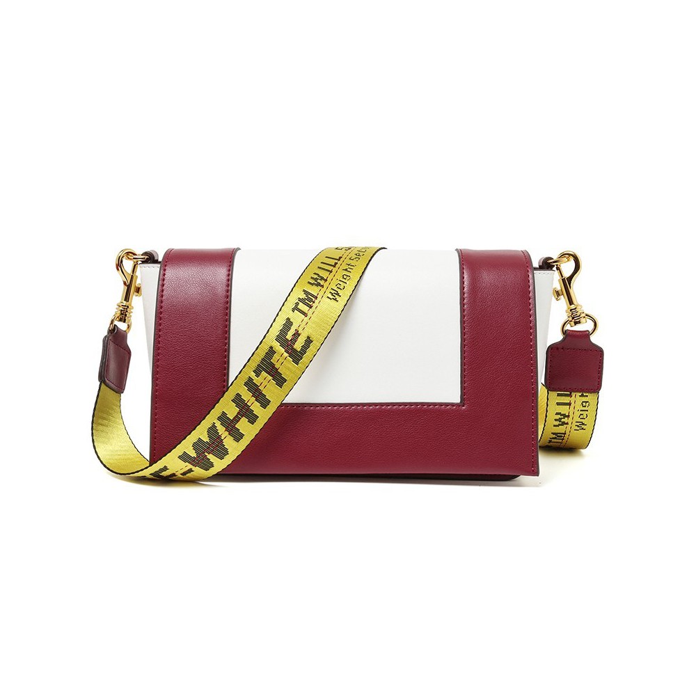 Eldora Genuine Leather Shoulder Bag with Yellow Shoulder Strap Dark Red Whtie 76360