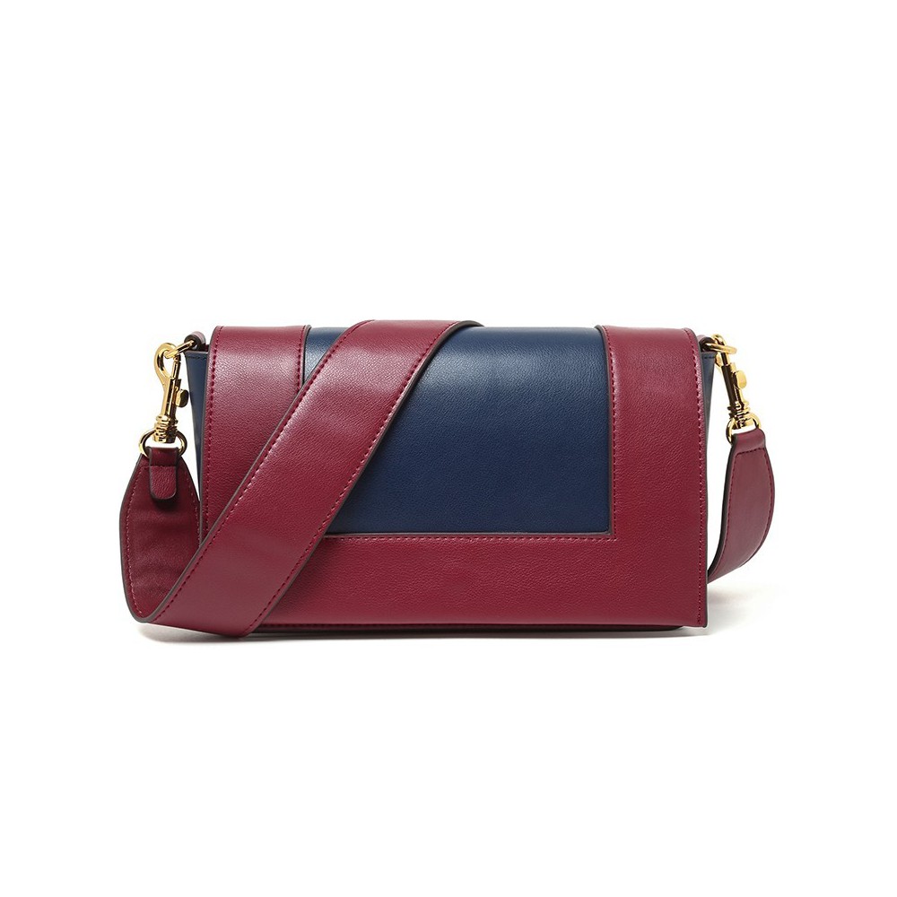 Sac à main porté épaule en cuir Bleu Rouge  76360