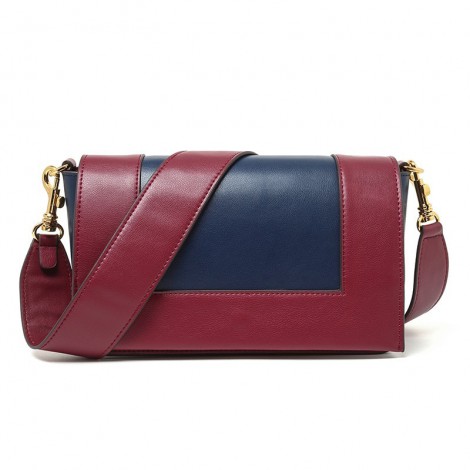 Sac à main porté épaule en cuir Bleu Rouge  76360