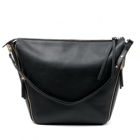 Sac à main porté épaule en cuir  Noir 76372