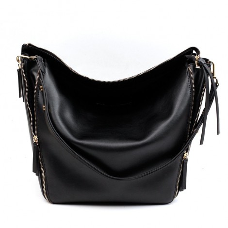 Sac à main porté épaule en cuir  Noir 76372