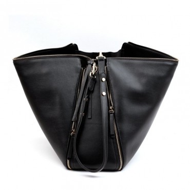 Sac à main porté épaule en cuir  Noir 76372