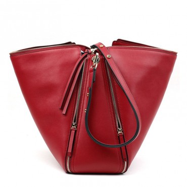 Sac à main porté épaule en cuir  Rouge 76372