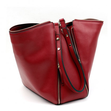 Sac à main porté épaule en cuir  Rouge 76372