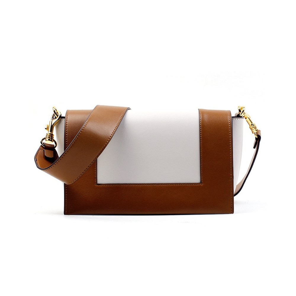 Eldora Genuine Leather Shoulder Bag White Brown 76379