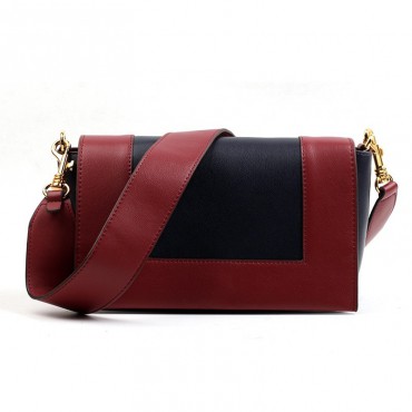 Sac à main porté épaule en cuir  Noir Rouge 76379