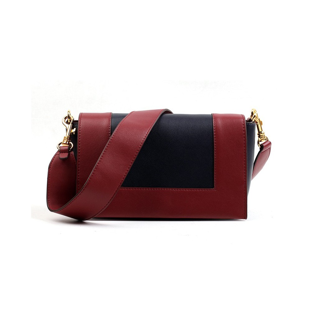 Sac à main porté épaule en cuir  Noir Rouge 76379