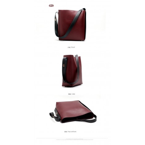 Eldora Genuine Leather Bucket Bag Dark Red 76384