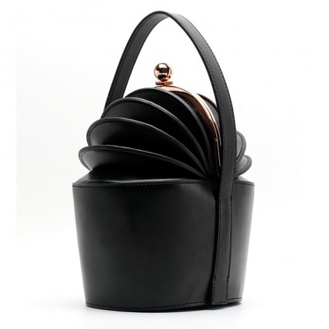 Eldora Genuine Leather Bucket Bag Black 76391