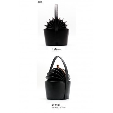 Eldora Genuine Leather Bucket Bag Black 76391