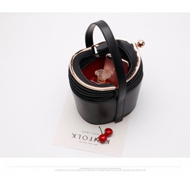 Eldora Genuine Leather Bucket Bag Black 76391