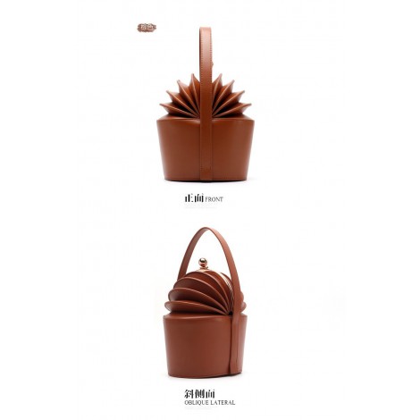 Eldora Genuine Leather Bucket Bag Brown 76391