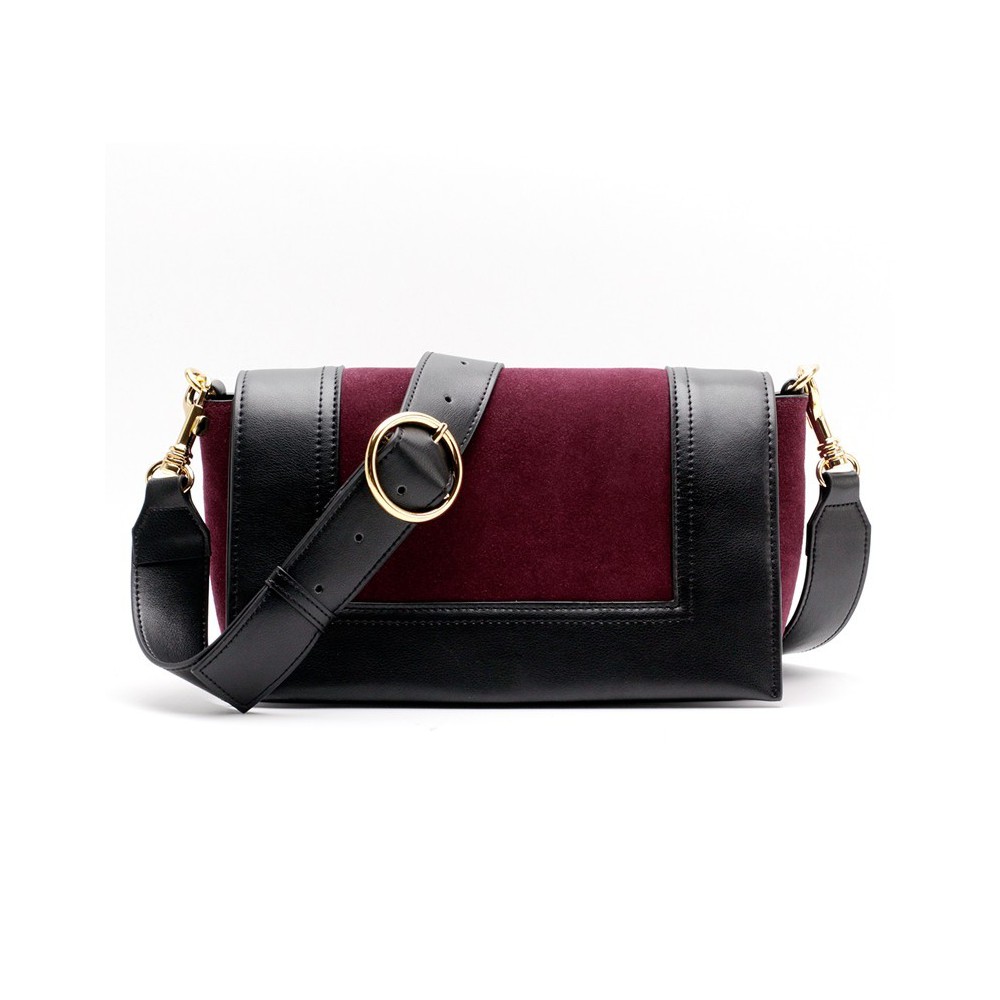 Eldora Genuine Leather Shoulder Bag Dark Red Black 76395