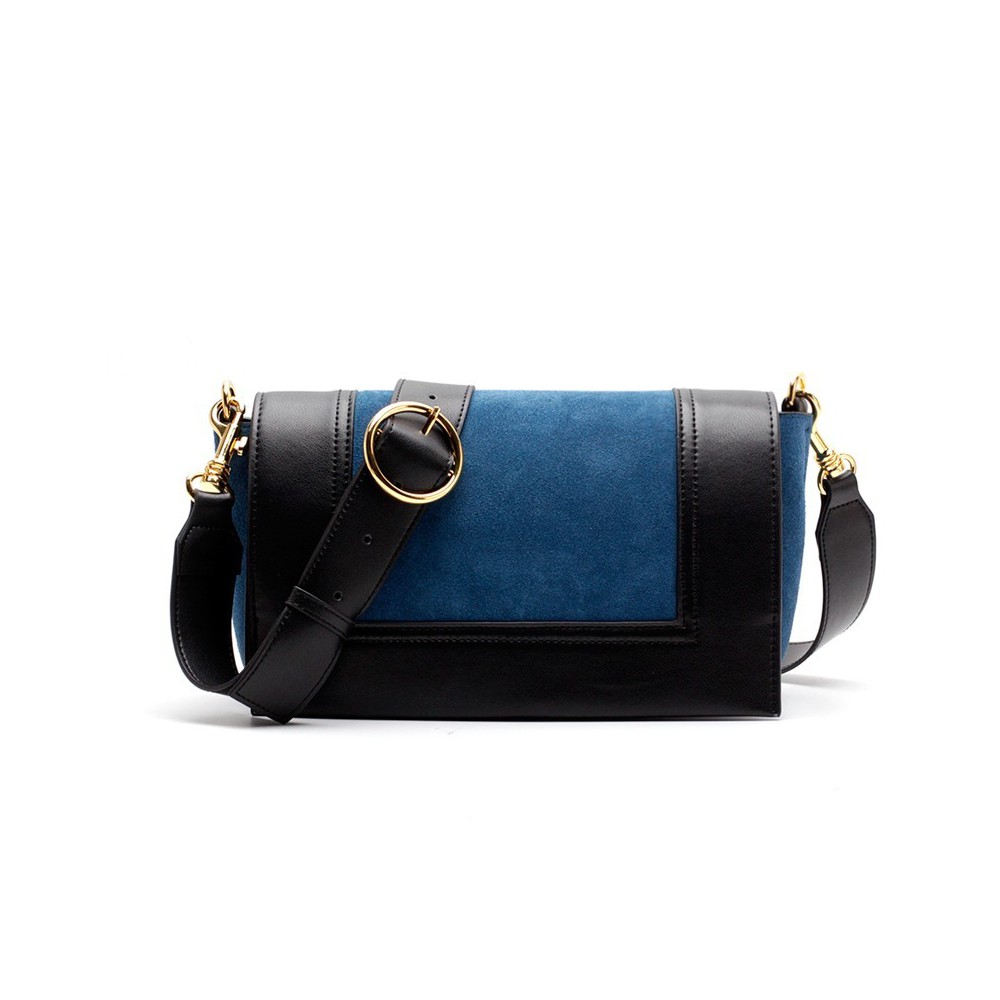 Sac à main porté épaule en cuir  Noir Bleu 76395