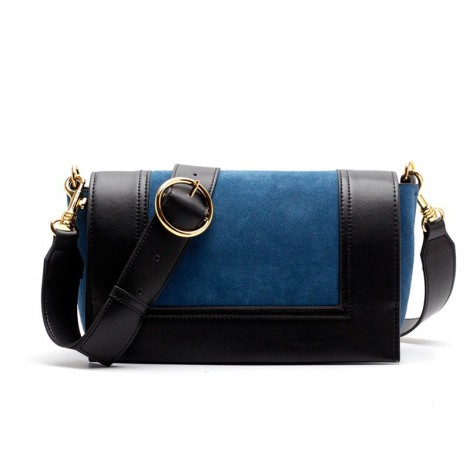 Sac à main porté épaule en cuir  Noir Bleu 76395