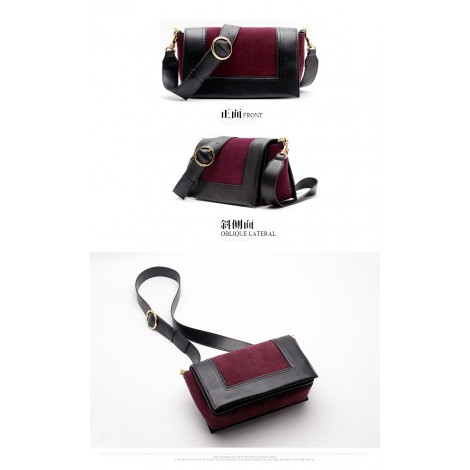 Eldora Genuine Leather Shoulder Bag Dark Red Black 76395