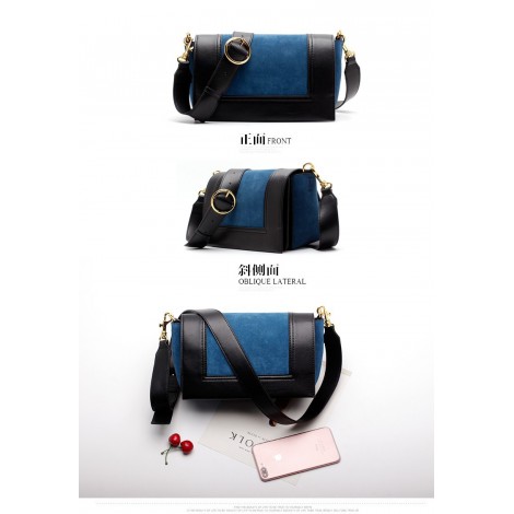 Eldora Genuine Leather Shoulder Bag Blue Black 76395