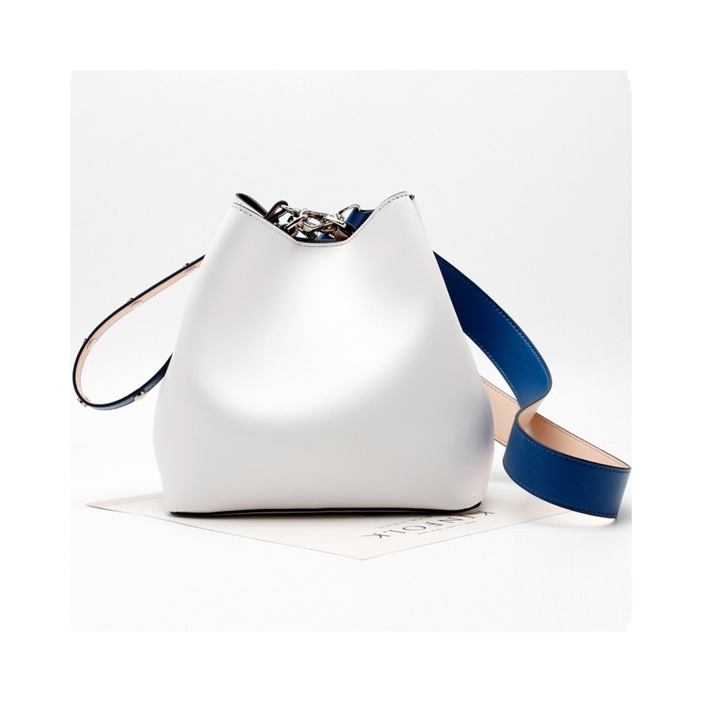 Eldora Genuine Leather Bucket Bag White 76396