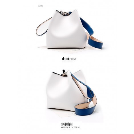 Eldora Genuine Leather Bucket Bag White 76396