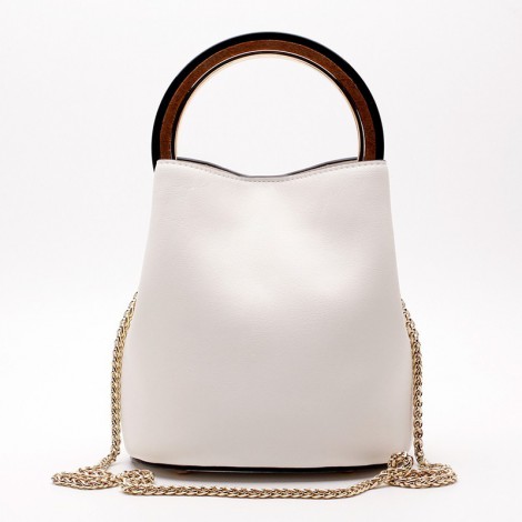 Eldora Genuine Leather Bucket Bag White 76405