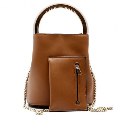 Eldora Genuine Leather Bucket Bag Brown 76405