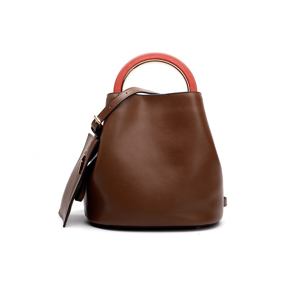 Eldora Genuine Leather Bucket Bag Brown 76406