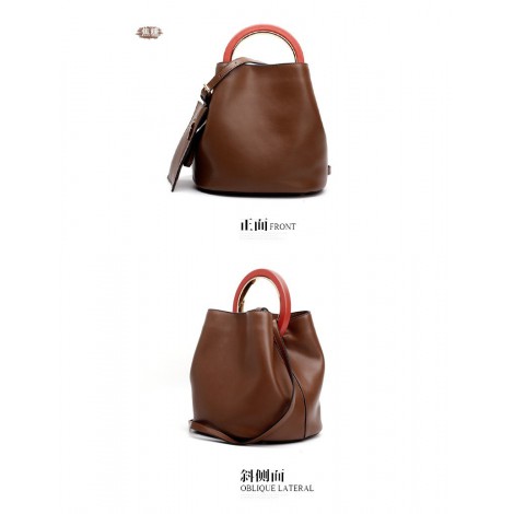 Eldora Genuine Leather Bucket Bag Brown 76406