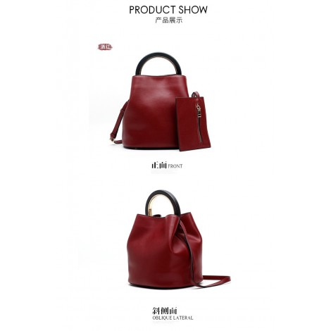 Sac à main seau en cuir Rouge 76406