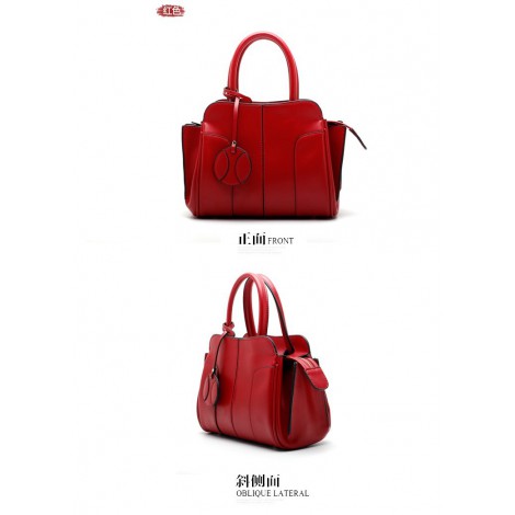 Eldora Genuine Leather Top Handle Bag Red 76408